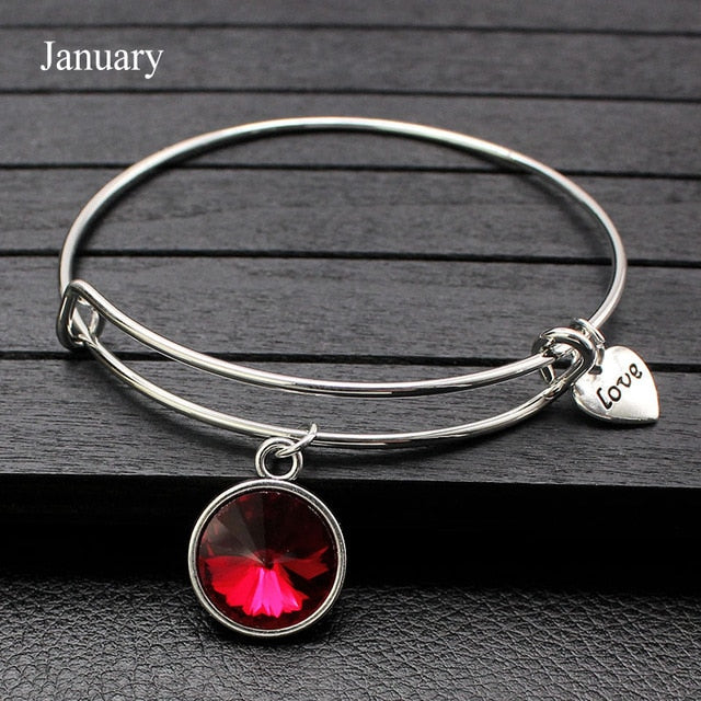 Rhinestone Crystal Birthstone Adjustable Bangle