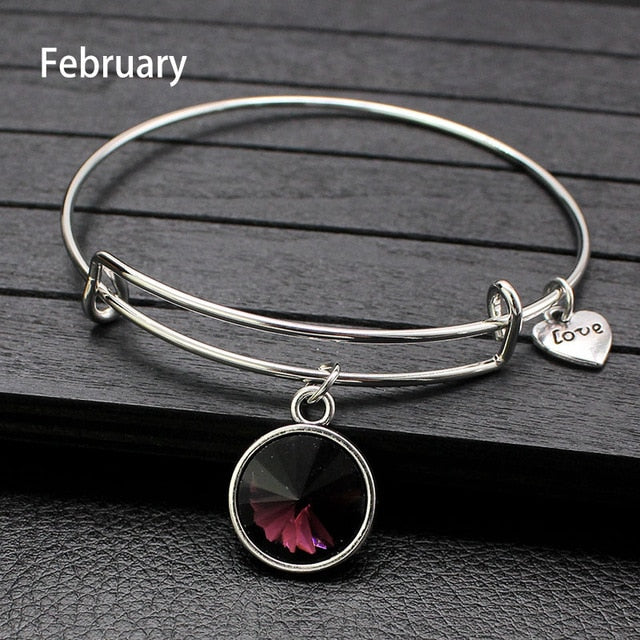 Rhinestone Crystal Birthstone Adjustable Bangle