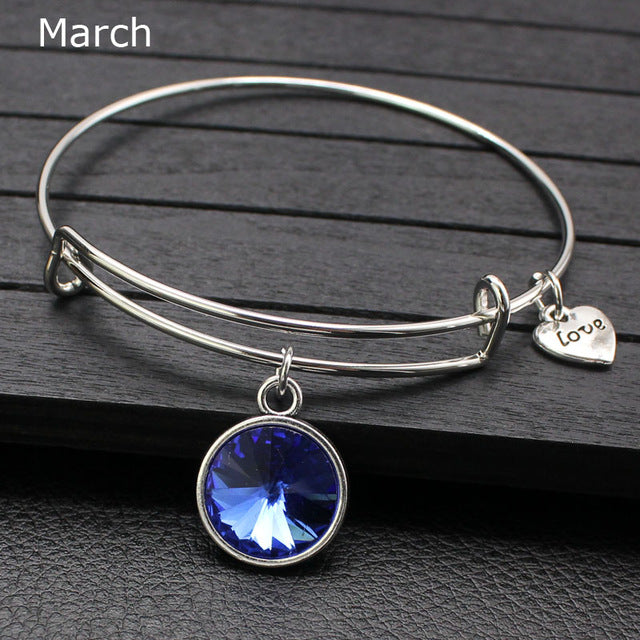 Rhinestone Crystal Birthstone Adjustable Bangle