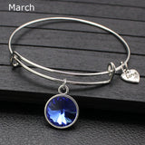 Rhinestone Crystal Birthstone Adjustable Bangle