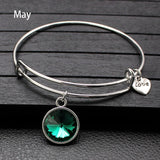 Rhinestone Crystal Birthstone Adjustable Bangle