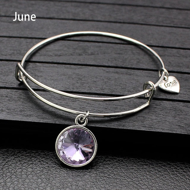 Rhinestone Crystal Birthstone Adjustable Bangle