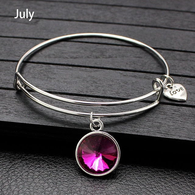 Rhinestone Crystal Birthstone Adjustable Bangle