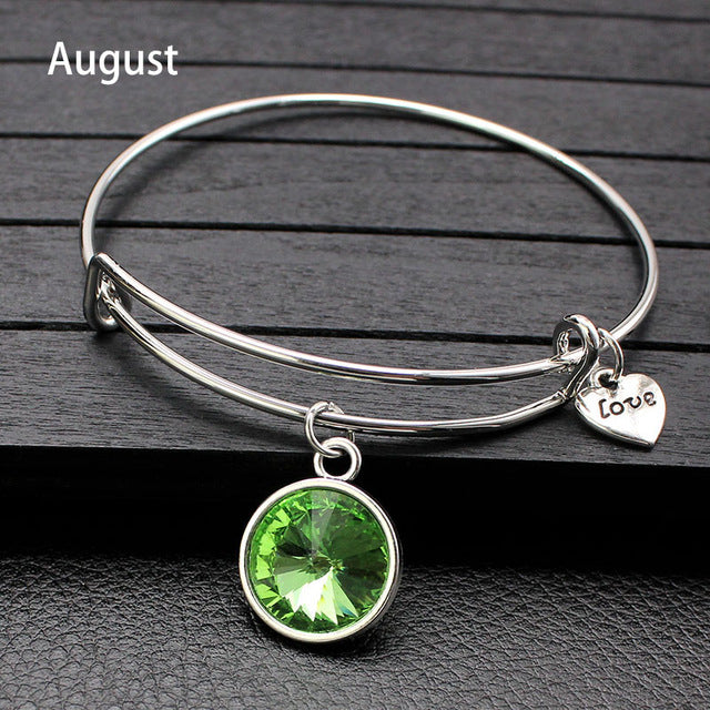 Rhinestone Crystal Birthstone Adjustable Bangle