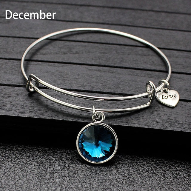 Rhinestone Crystal Birthstone Adjustable Bangle