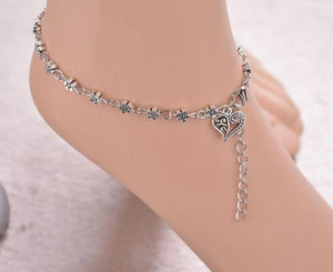 Vintage Silver Colors Hollow Plum Flowers Foot Anklet