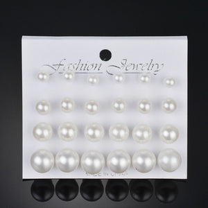 12 pairs White Simulated Pearl Earrings Set