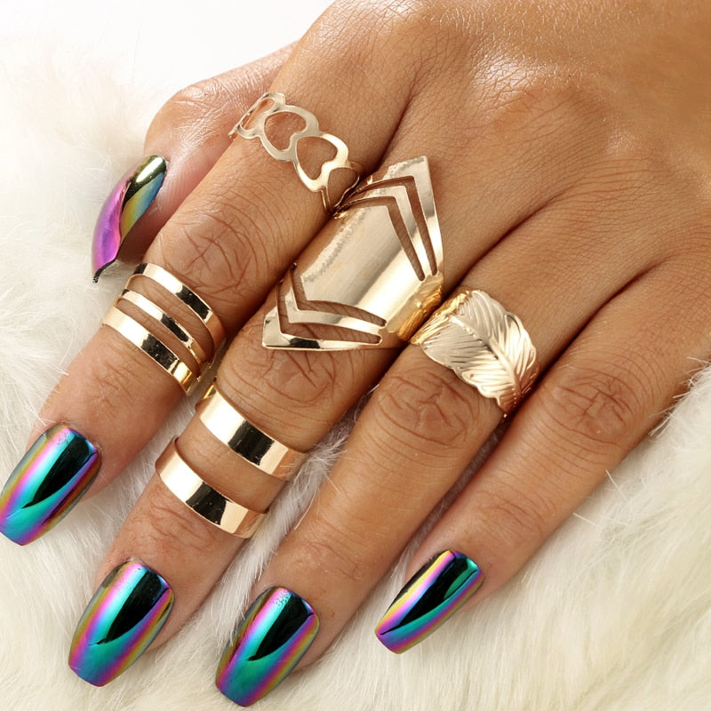 5pcs Trendy Bague Punk Joint Circle Mid-Finger Rings Set