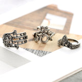 Vintage Antique Silver Punk Black Opal Elephant Ring Set