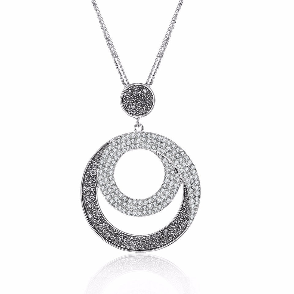 Vintage Woman Geometric Big Circle Crystal Pendant Necklaces