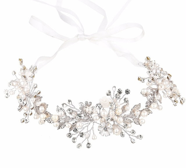 Luxury Tiara Silver Pearl Headbands