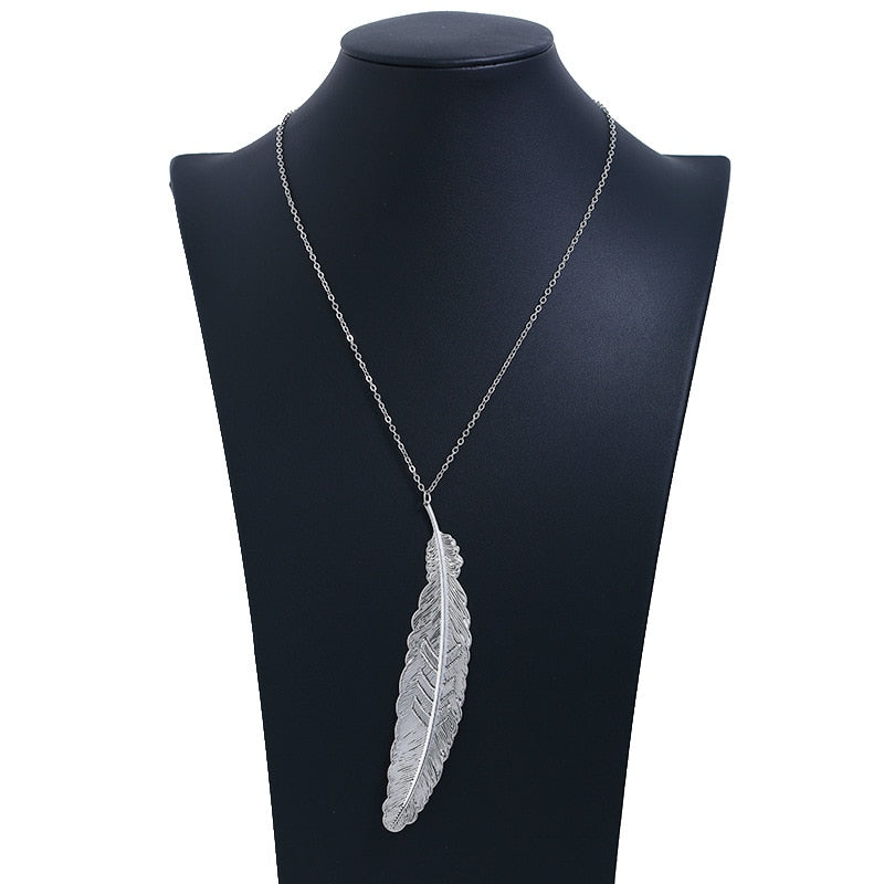 Long Chain Leaf Pendant Necklace