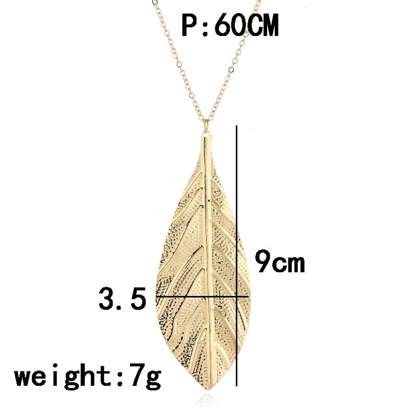 Long Chain Leaf Pendant Necklace