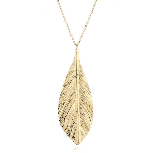 Long Chain Leaf Pendant Necklace