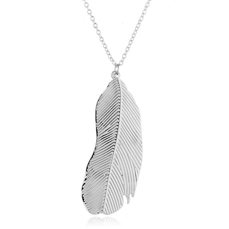 Long Chain Leaf Pendant Necklace