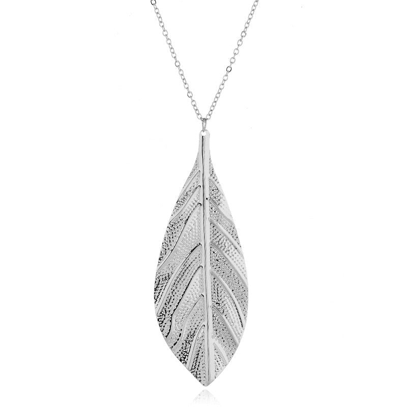 Long Chain Leaf Pendant Necklace