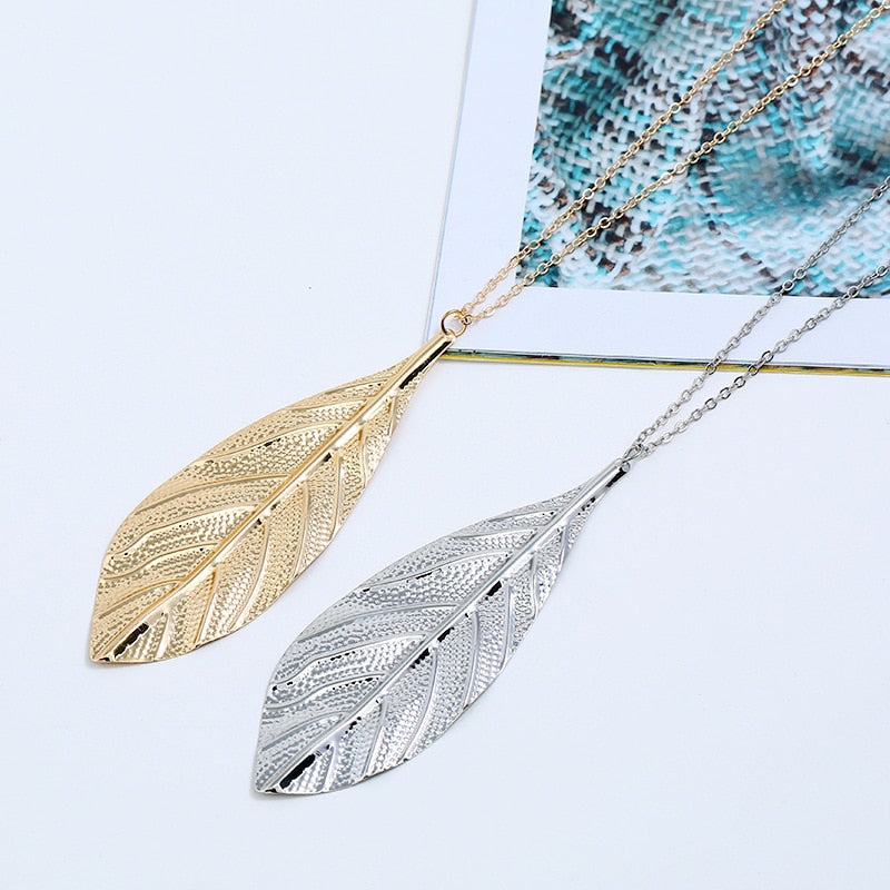 Long Chain Leaf Pendant Necklace