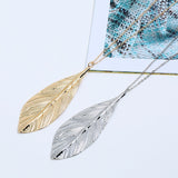 Long Chain Leaf Pendant Necklace