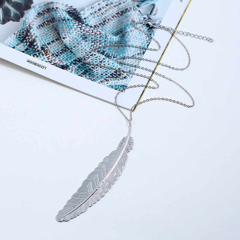 Long Chain Leaf Pendant Necklace