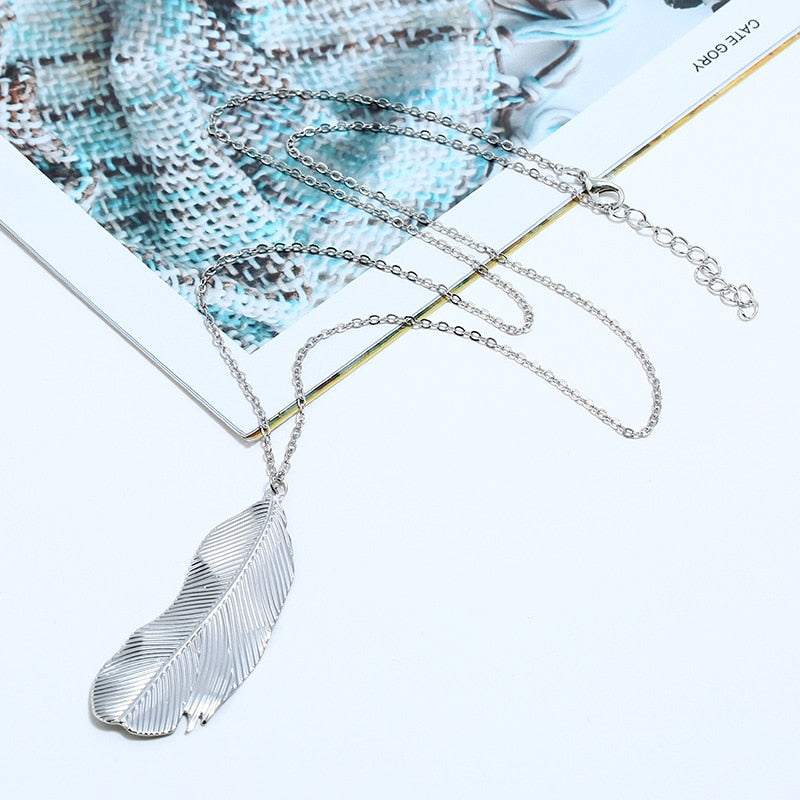 Long Chain Leaf Pendant Necklace