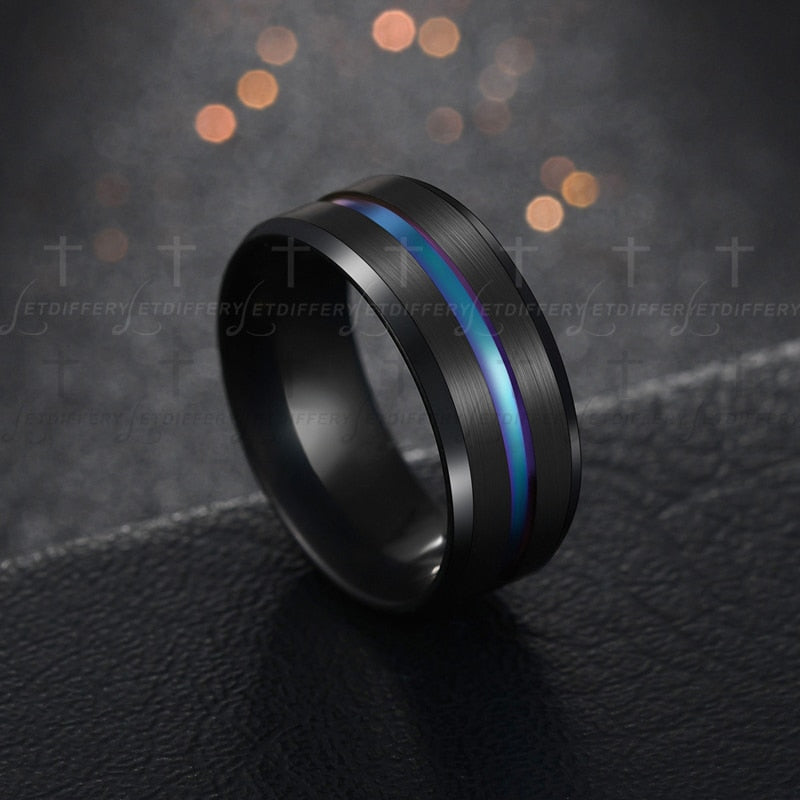 Unisex Hot Sale Black Blue Groove Rings