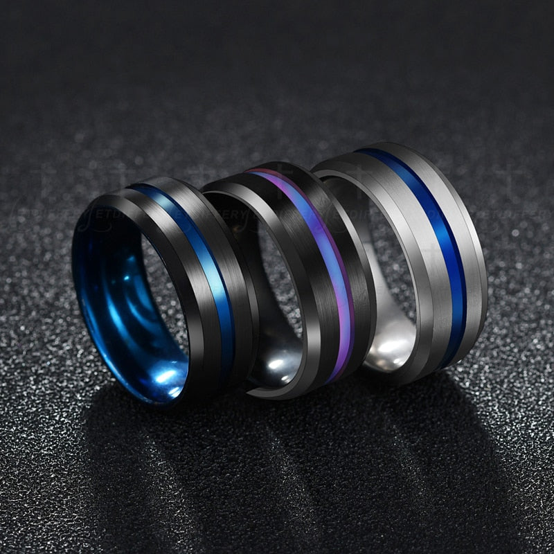 Unisex Hot Sale Black Blue Groove Rings