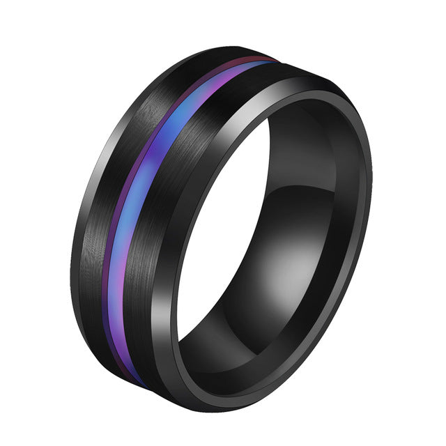 Unisex Hot Sale Black Blue Groove Rings