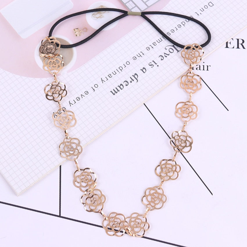Lovely Metallic Women Rose Flower Head Band