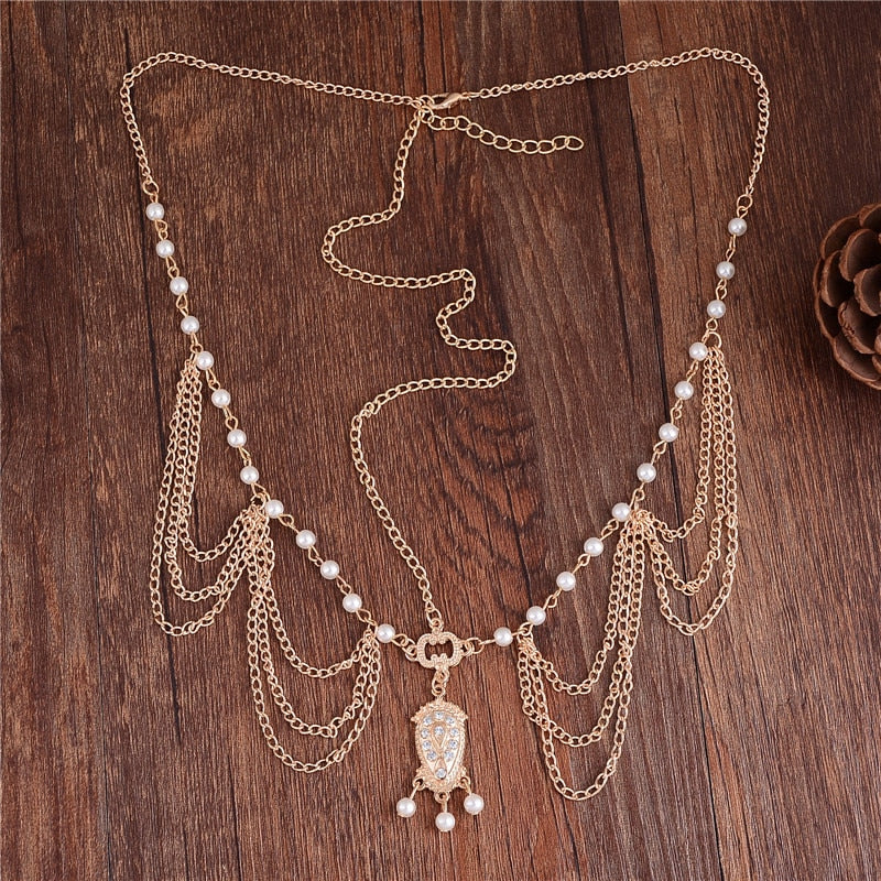 New Boho Gold Color Elegant Pearl Chain