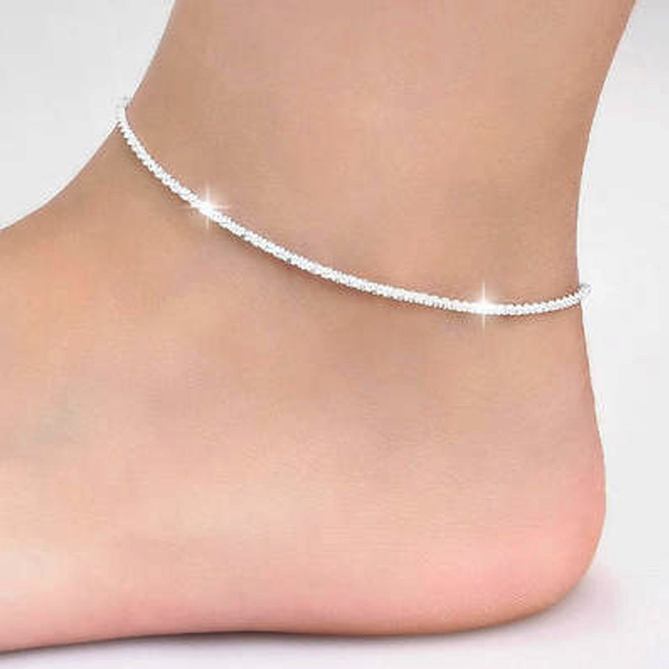 Thin silver plated Shiny Chains Anklet