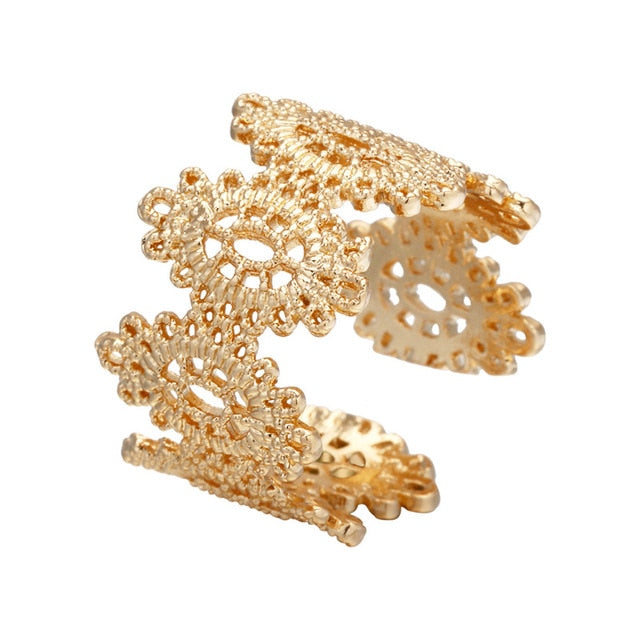 Gold Silver Flower Stackable Finger Ring
