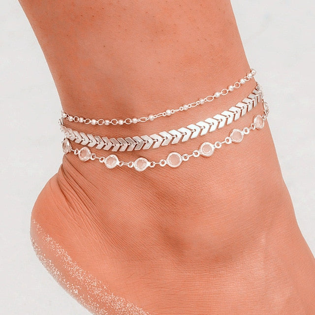 Bohemian Crystal Sequins Anklet Set