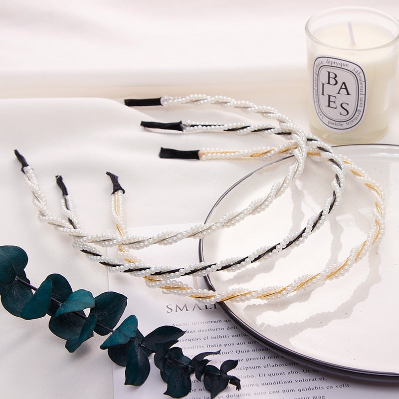 New Vintage Women Pearls Hairband