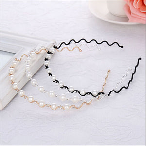 Women Girls Pearl Crystal Wave Hair Bands