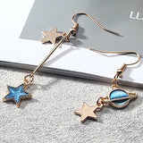Blue Pink Star Moon Stud Earrings