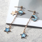 Blue Pink Star Moon Stud Earrings