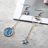 Blue Pink Star Moon Stud Earrings