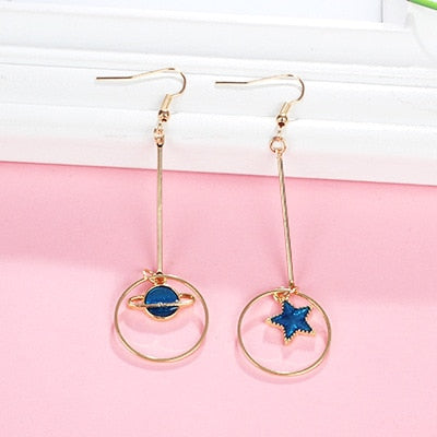 Blue Pink Star Moon Stud Earrings