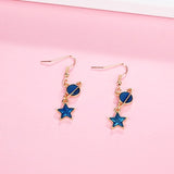 Blue Pink Star Moon Stud Earrings