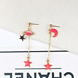 Blue Pink Star Moon Stud Earrings
